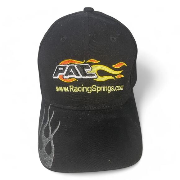 Vintage PAC Racing Springs Black Adjustable Hat Flame Embroidered Logo Cap - Picture 1 of 7